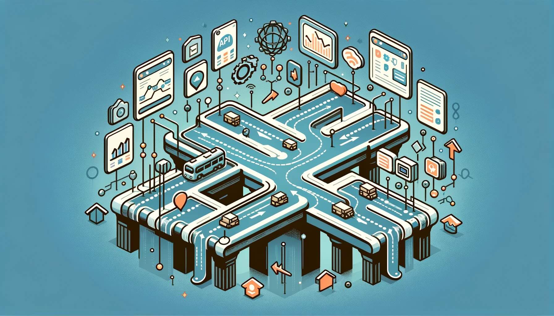 DALL·E 2023-11-25 16.54.11 - A digital illustration demonstrating the concept of an Application Programming Interface (API) in a simplified and visually appealing manner. The imag